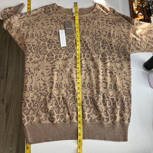 Chicos Sweater Womens 2 Large Tan Animal Print Loose Fit Oversized Tunic Neutral - Picture 9 of 11